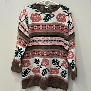 Vintage Basic Editions Floral Knitted Pullover Sweater Women’s Size Large